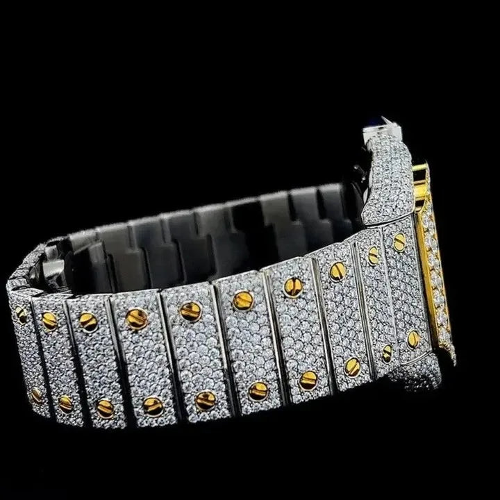 Men's Luxury Fully Iced Out Moissanite Diamond Watch with D VVS Studded Mechanical Dial Display Diamond Tester Check