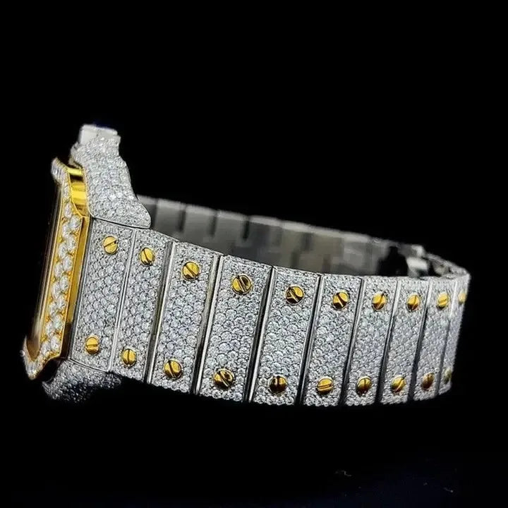 Men's Luxury Fully Iced Out Moissanite Diamond Watch with D VVS Studded Mechanical Dial Display Diamond Tester Check