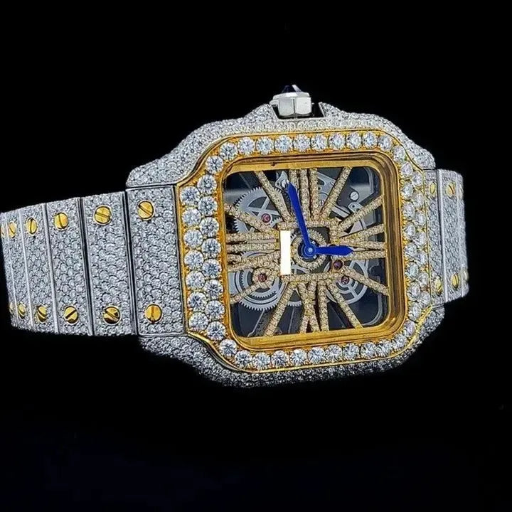 Men's Luxury Fully Iced Out Moissanite Diamond Watch with D VVS Studded Mechanical Dial Display Diamond Tester Check