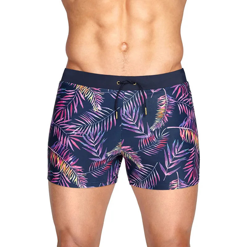 GZFZ-UXH121 Mens Bikini Briefs Beach Swimming Pants Colorful Leaf Printed Men's Swimming Trunks Eco Friendly Swimwear