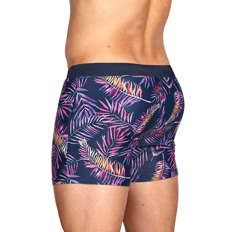 GZFZ-UXH121 Mens Bikini Briefs Beach Swimming Pants Colorful Leaf Printed Men's Swimming Trunks Eco Friendly Swimwear