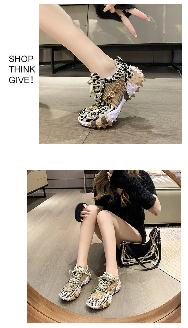 2025 Spring New European Style Mesh Printed Sports Shoes for Women Fashionable Sneakers Design for Girls Foreign Trade