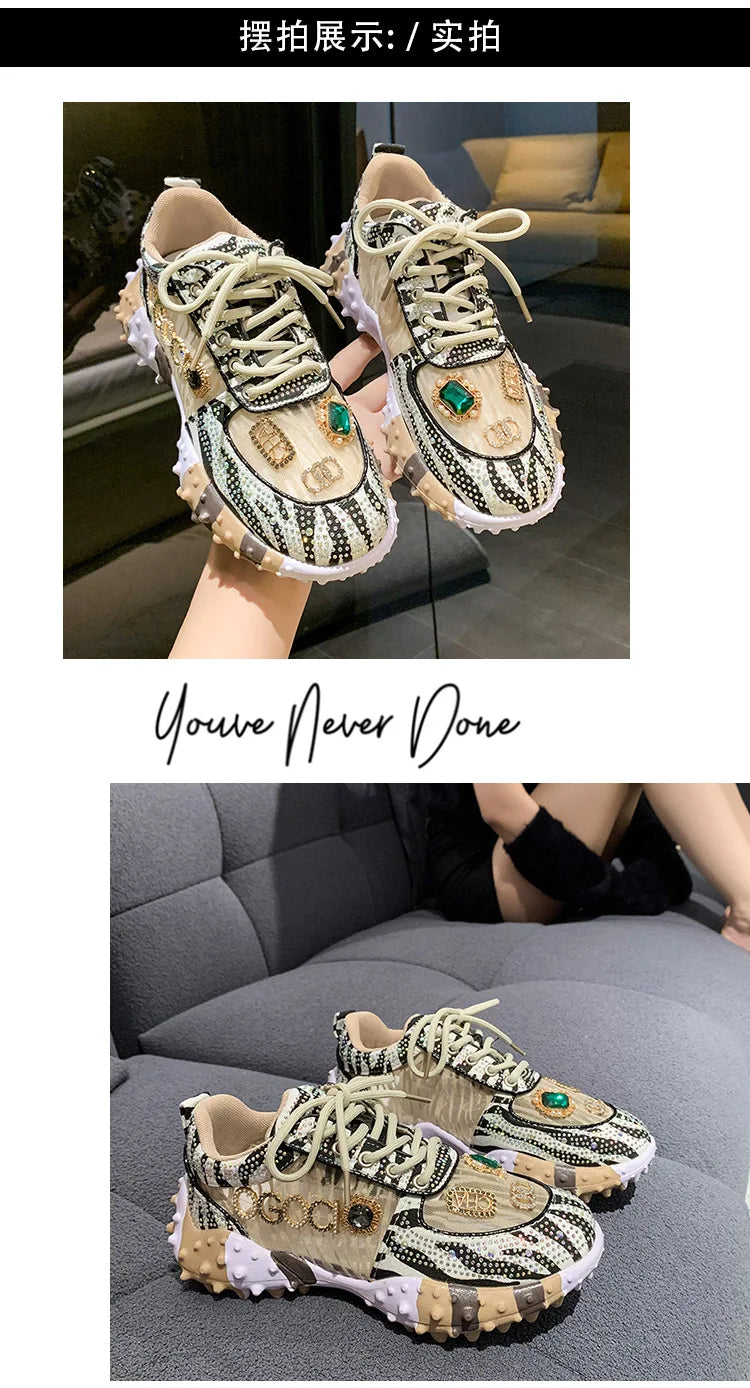 2025 Spring New European Style Mesh Printed Sports Shoes for Women Fashionable Sneakers Design for Girls Foreign Trade