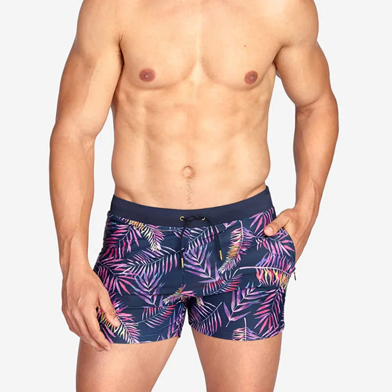 GZFZ-UXH121 Mens Bikini Briefs Beach Swimming Pants Colorful Leaf Printed Men's Swimming Trunks Eco Friendly Swimwear