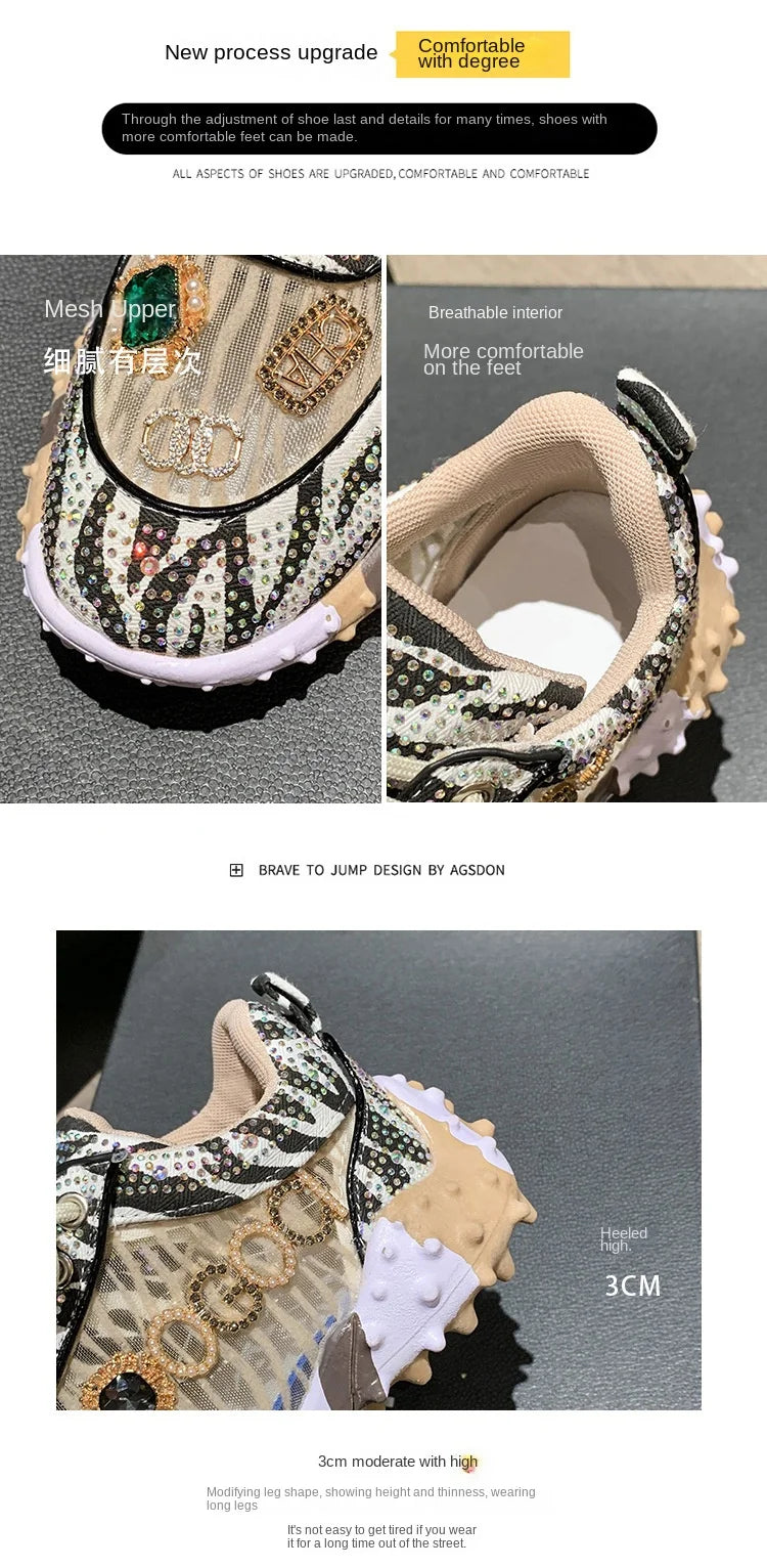 2025 Spring New European Style Mesh Printed Sports Shoes for Women Fashionable Sneakers Design for Girls Foreign Trade