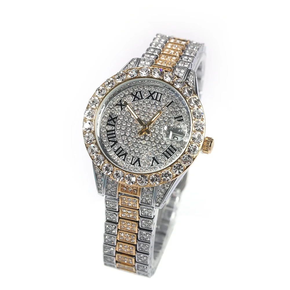 Hip Hop Women Bling Luxury Wrist Watch Full Iced Out Quartz Female Watch Smaller Size Bling Watches
