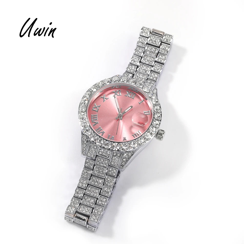 Hip Hop Women Bling Luxury Wrist Watch Full Iced Out Quartz Female Watch Smaller Size Bling Watches