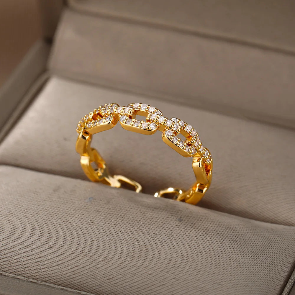 Classic Zircon Twist Chain Rings For Women Stainless Steel  Elegant Couple Ring Wedding Jewelry Gift Bijoux Femme Free Shipping