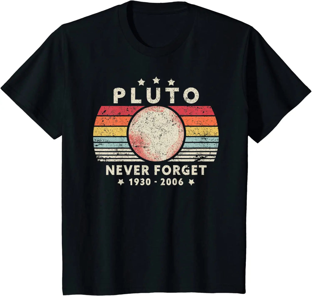 2023 T Shirt Men Summer Tops Tees Male Never Forget Pluto Retro Style Funny Space Science 80030