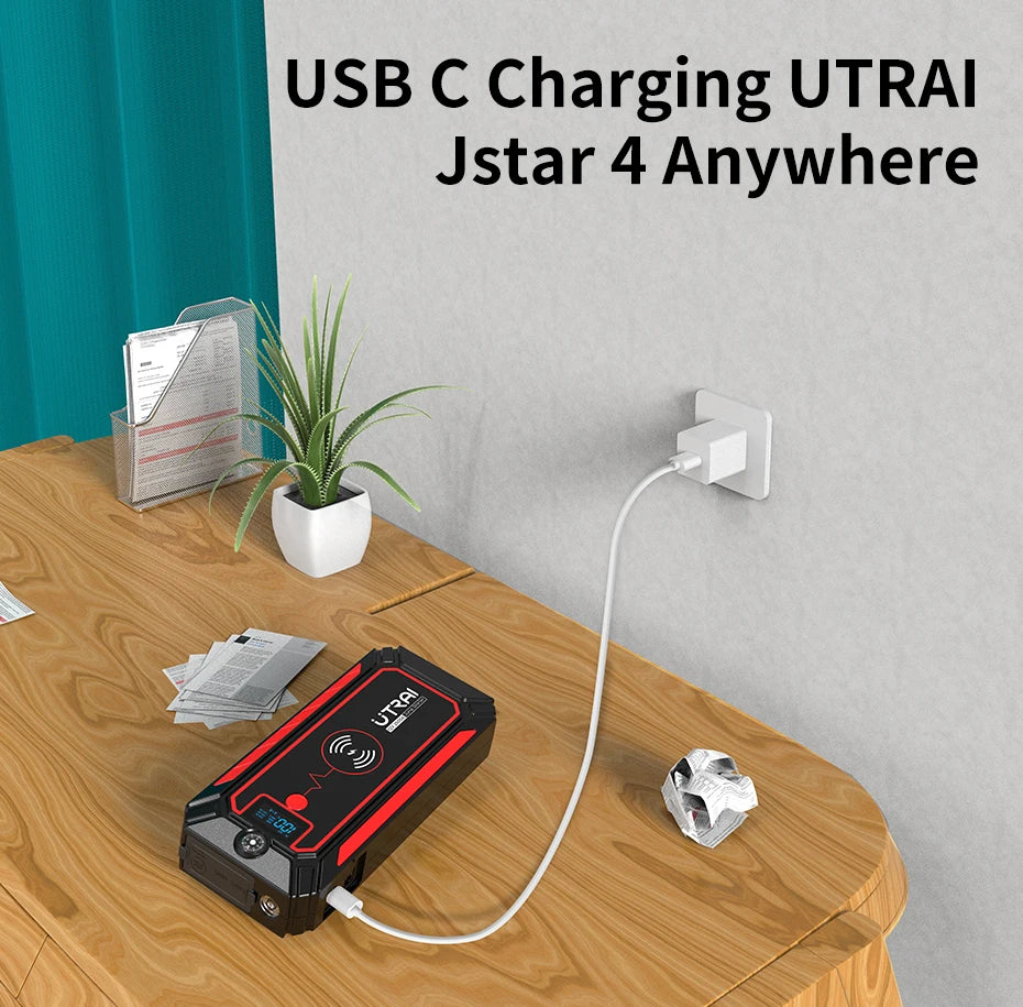 Car Jump Starter  2500A Power Bank Car Battery with 10W Wireless Charger LCD Screen Safety Hammer Jump starter