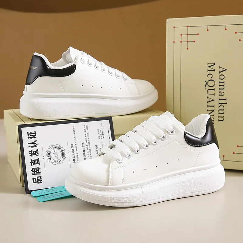 2025 New Spring Autumn Winter All-match Lace-up Sports Casual Sneakers Men Women White Canvas Height Increasing Thick Sole