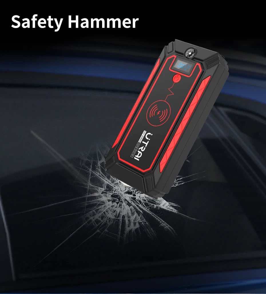 Car Jump Starter  2500A Power Bank Car Battery with 10W Wireless Charger LCD Screen Safety Hammer Jump starter