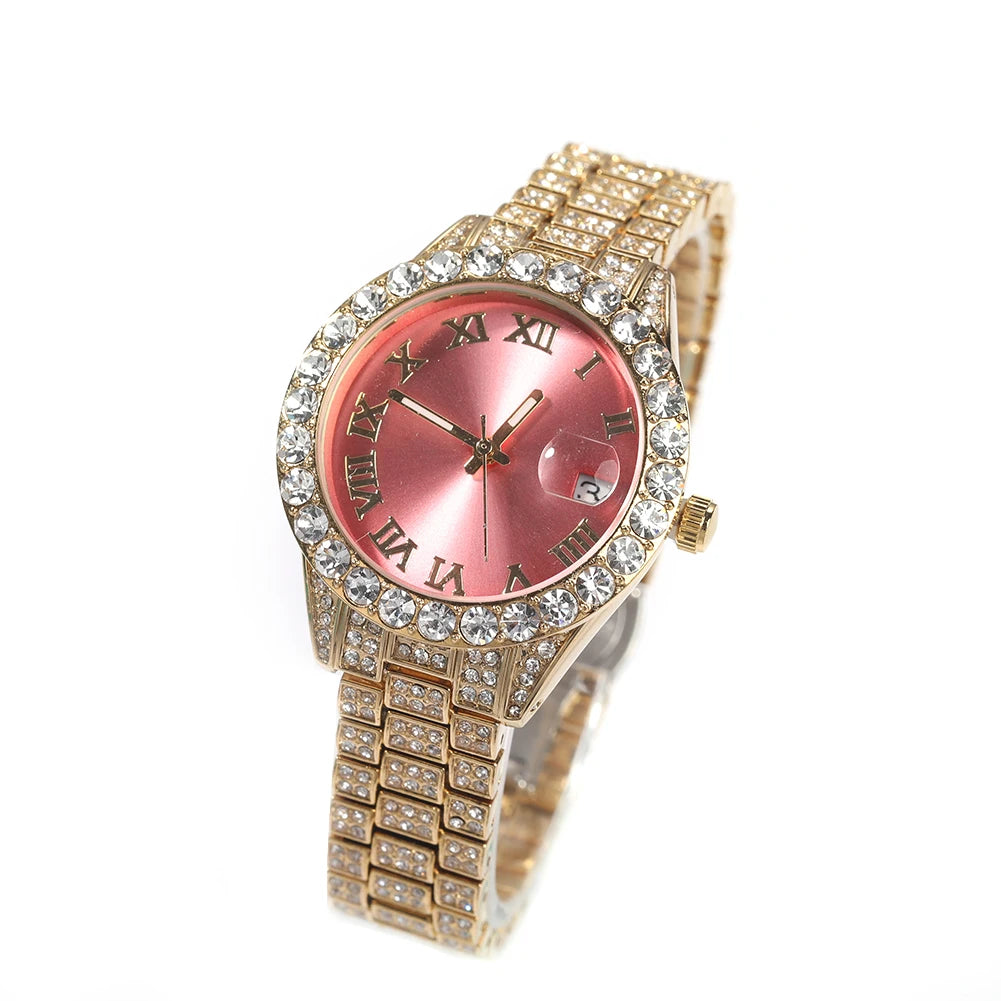 Hip Hop Women Bling Luxury Wrist Watch Full Iced Out Quartz Female Watch Smaller Size Bling Watches