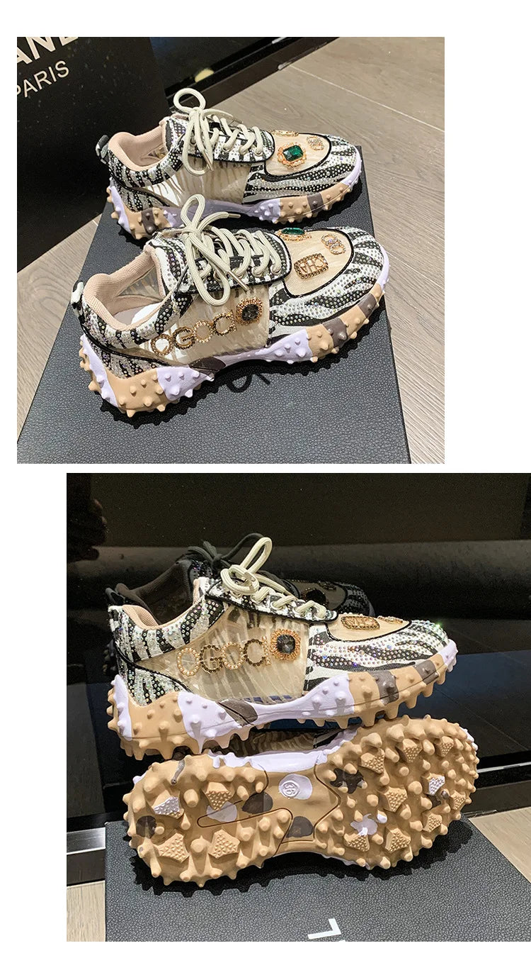 2025 Spring New European Style Mesh Printed Sports Shoes for Women Fashionable Sneakers Design for Girls Foreign Trade