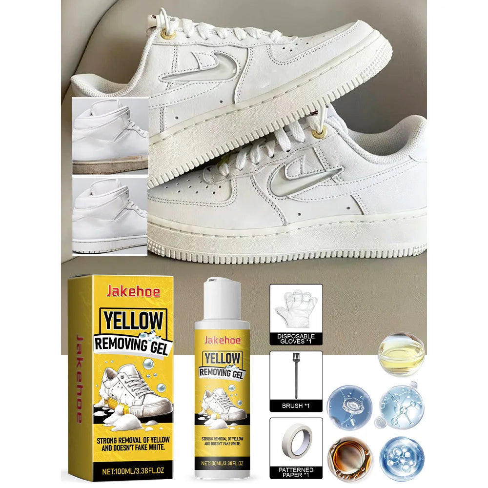 Jakehoe Little White Shoes Clean Gel Sneakers with Yellow Edge and White Upper Shoe Polish Product Category
