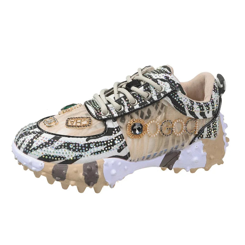 2025 Spring New European Style Mesh Printed Sports Shoes for Women Fashionable Sneakers Design for Girls Foreign Trade