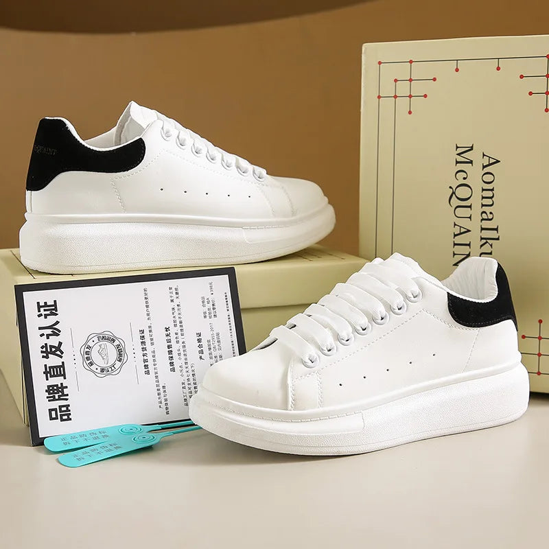 2025 New Spring Autumn Winter All-match Lace-up Sports Casual Sneakers Men Women White Canvas Height Increasing Thick Sole