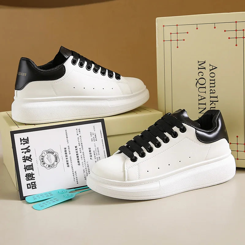 2025 New Spring Autumn Winter All-match Lace-up Sports Casual Sneakers Men Women White Canvas Height Increasing Thick Sole