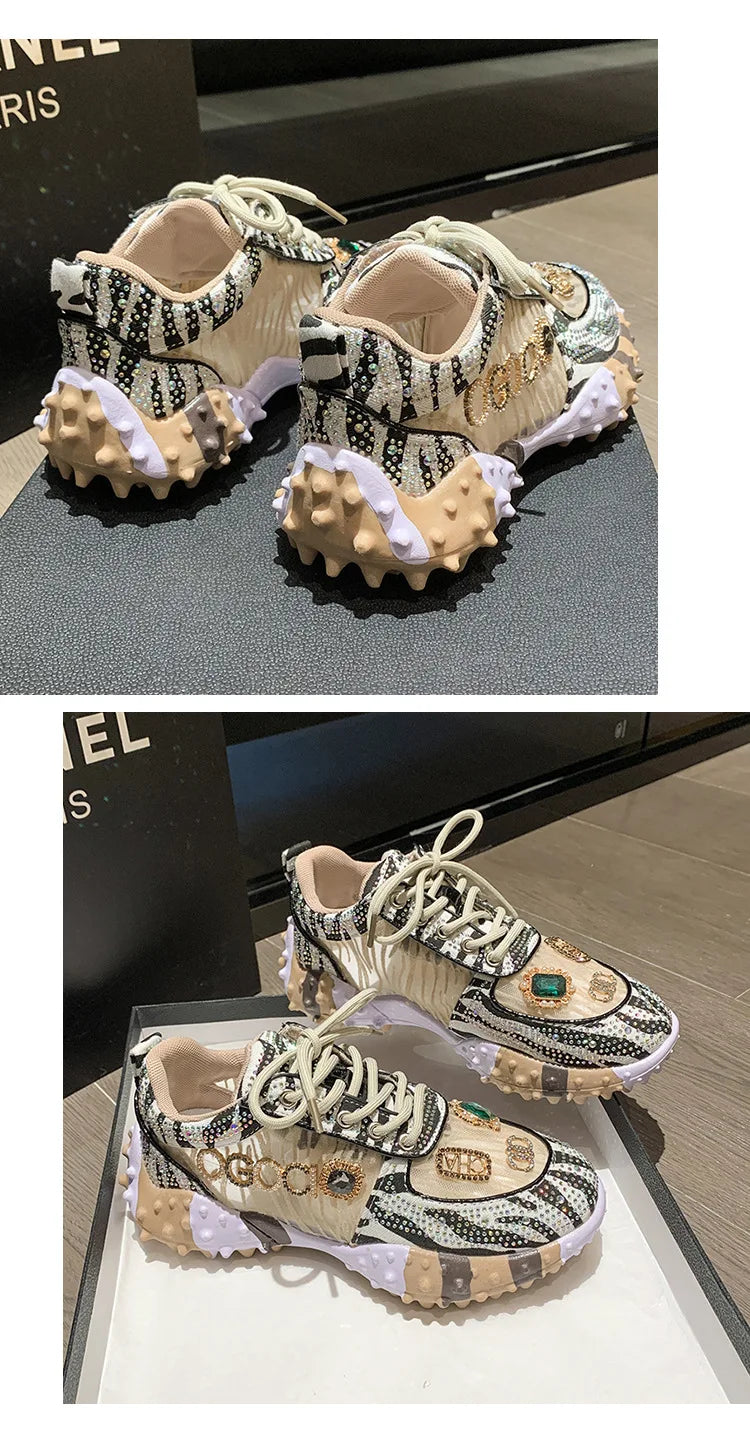 2025 Spring New European Style Mesh Printed Sports Shoes for Women Fashionable Sneakers Design for Girls Foreign Trade