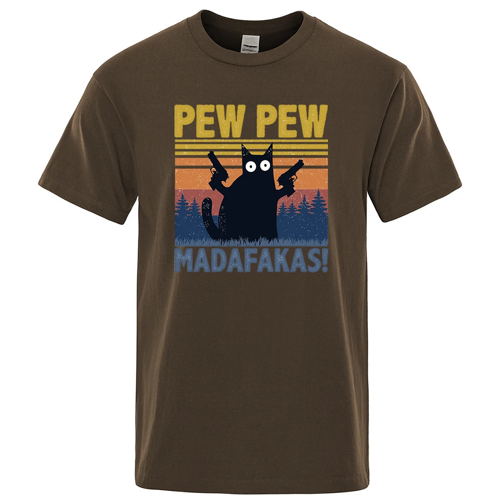 Pew Pew Madafakas Tshirt Men Short Sleeve Novelty Funny Cat T Shirt Cotton Oversize Tops Shirts Tee T-Shirt Crew Neck Streetwear