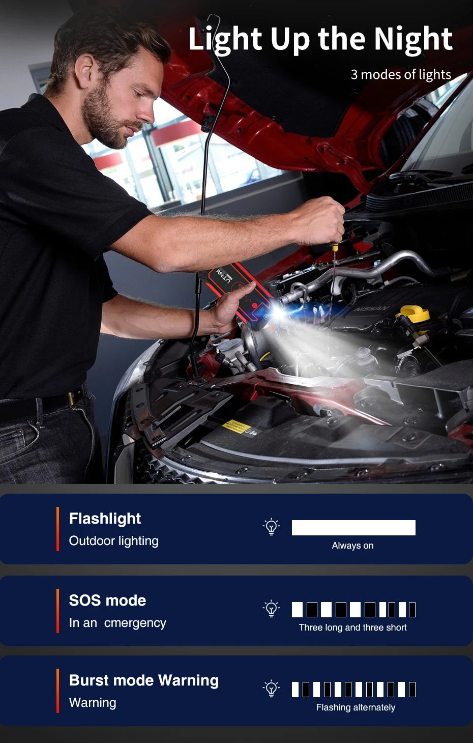 Car Jump Starter  2500A Power Bank Car Battery with 10W Wireless Charger LCD Screen Safety Hammer Jump starter