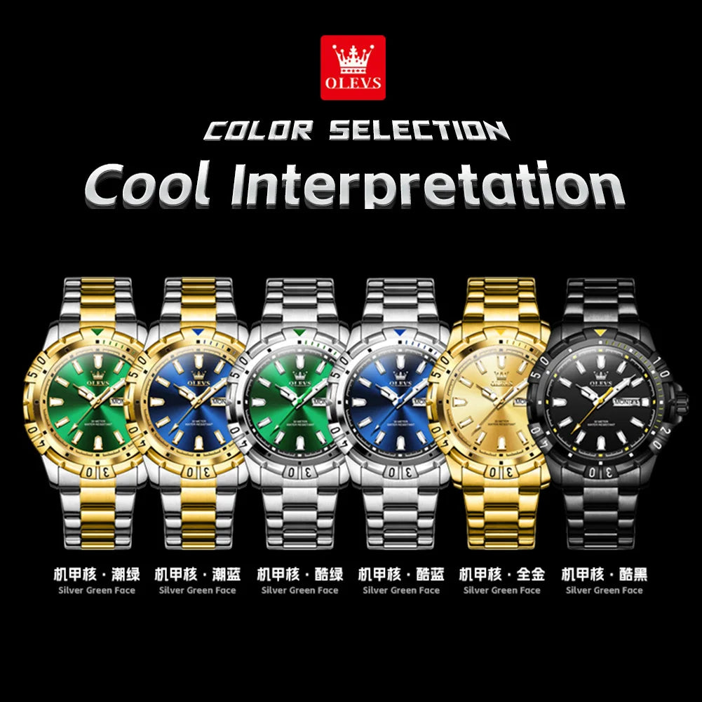 OLEVS 5560 Hot Selling Styles Oem Custom logo Odm Stainless Steel Waterproof Luminous Calendar Quartz Watch for Man