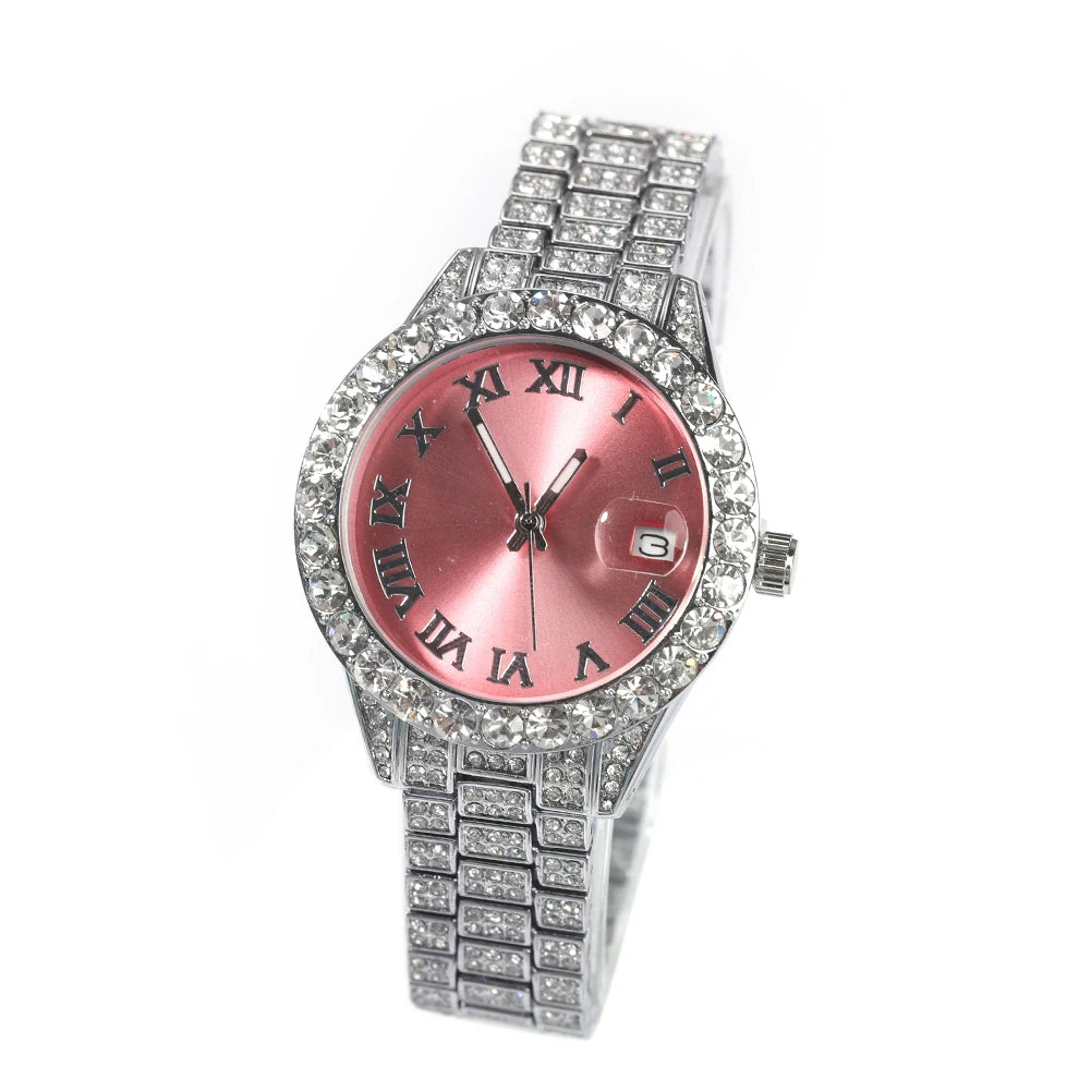Hip Hop Women Bling Luxury Wrist Watch Full Iced Out Quartz Female Watch Smaller Size Bling Watches