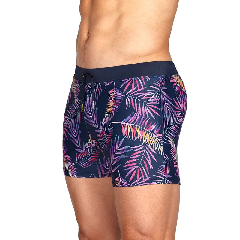GZFZ-UXH121 Mens Bikini Briefs Beach Swimming Pants Colorful Leaf Printed Men's Swimming Trunks Eco Friendly Swimwear
