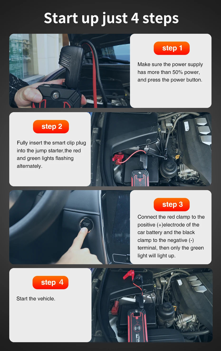 Car Jump Starter  2500A Power Bank Car Battery with 10W Wireless Charger LCD Screen Safety Hammer Jump starter