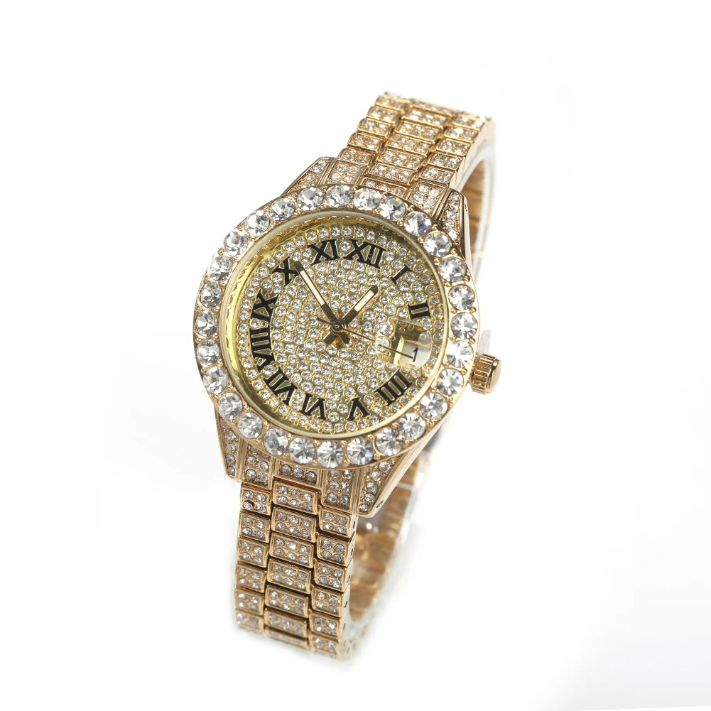 Hip Hop Women Bling Luxury Wrist Watch Full Iced Out Quartz Female Watch Smaller Size Bling Watches