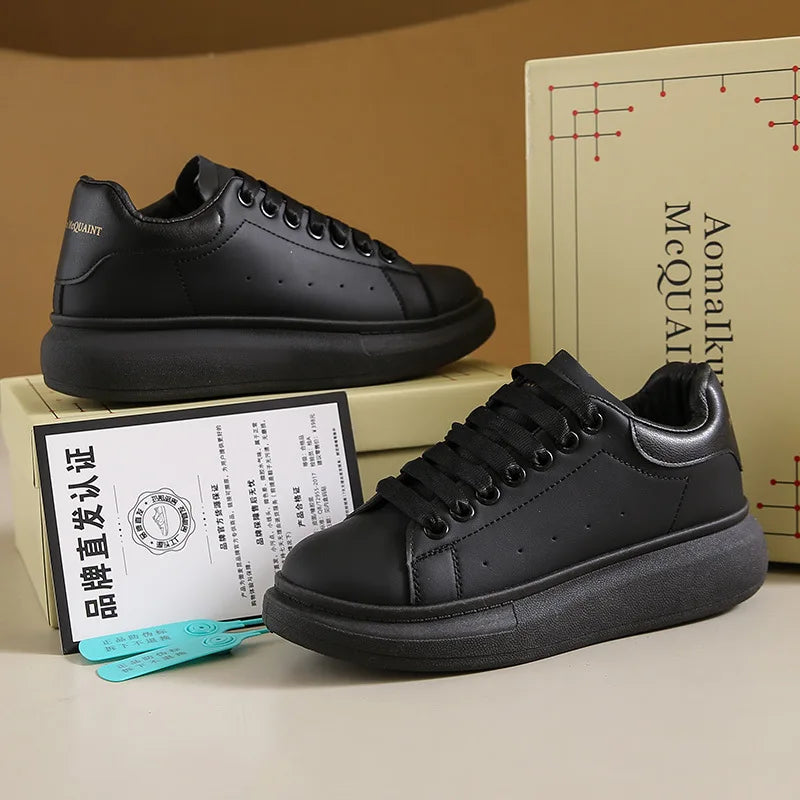 2025 New Spring Autumn Winter All-match Lace-up Sports Casual Sneakers Men Women White Canvas Height Increasing Thick Sole