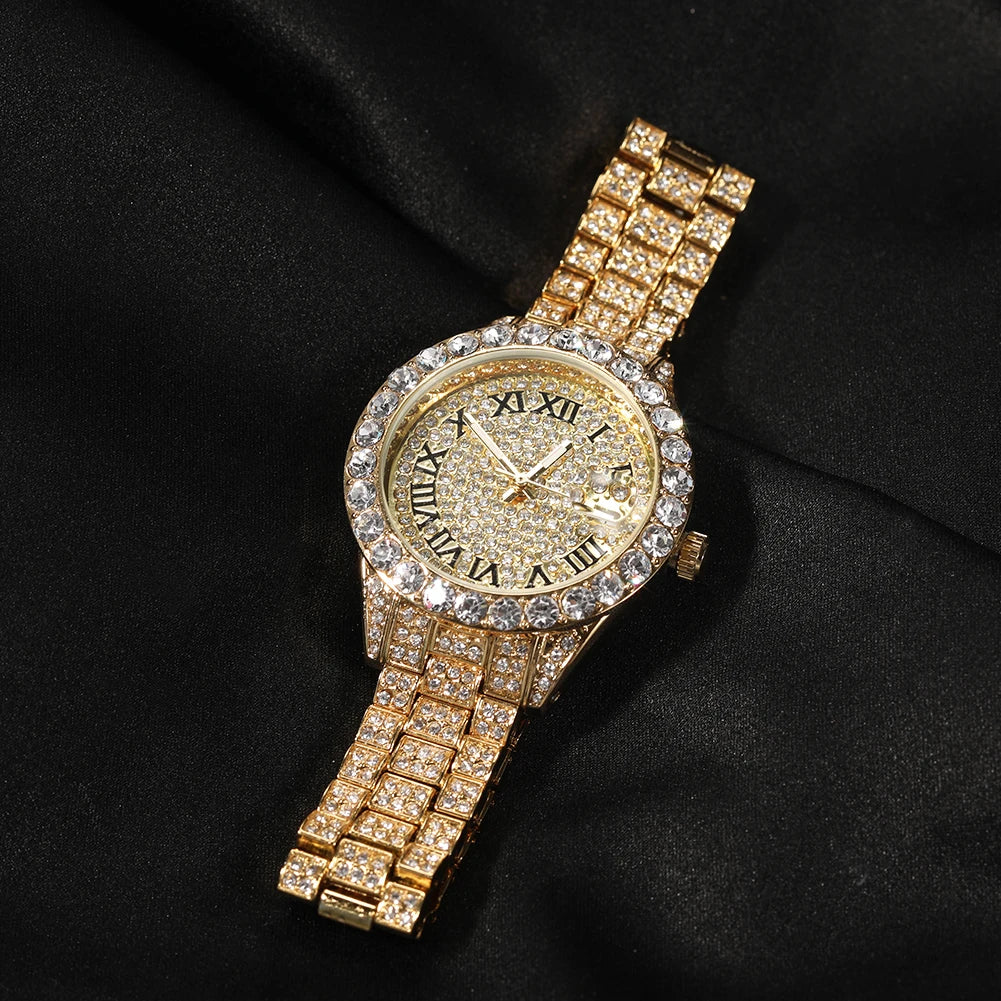 Hip Hop Women Bling Luxury Wrist Watch Full Iced Out Quartz Female Watch Smaller Size Bling Watches