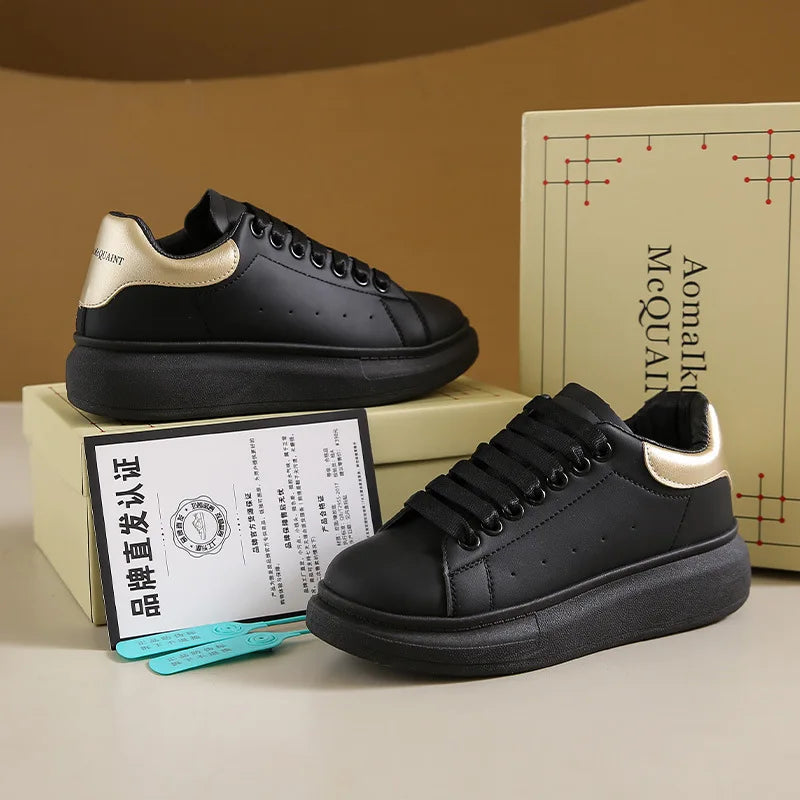 2025 New Spring Autumn Winter All-match Lace-up Sports Casual Sneakers Men Women White Canvas Height Increasing Thick Sole