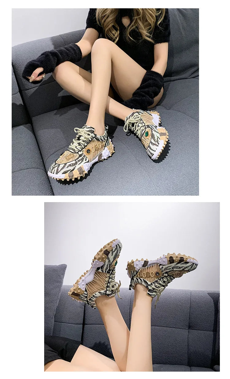 2025 Spring New European Style Mesh Printed Sports Shoes for Women Fashionable Sneakers Design for Girls Foreign Trade