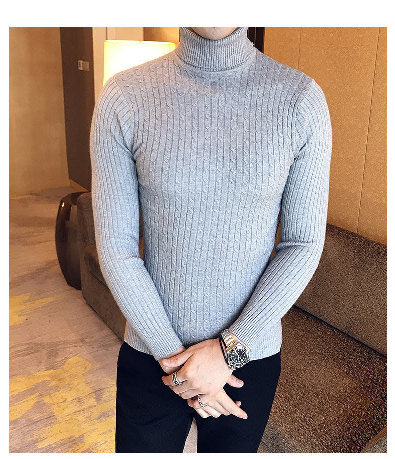Autumn Winter Turtleneck Pullovers Warm Solid Color Men's Sweater Slim Pullover Men Knitted Sweaters Bottoming Shirt