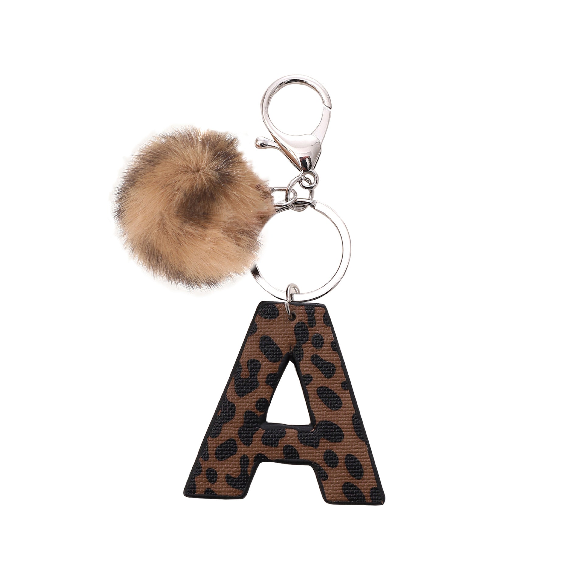 Fashion Leopard English Alphabet Artificial Leather Keychain Exquisite Letter Keyring Women Handbag Charms Accessories Gifts