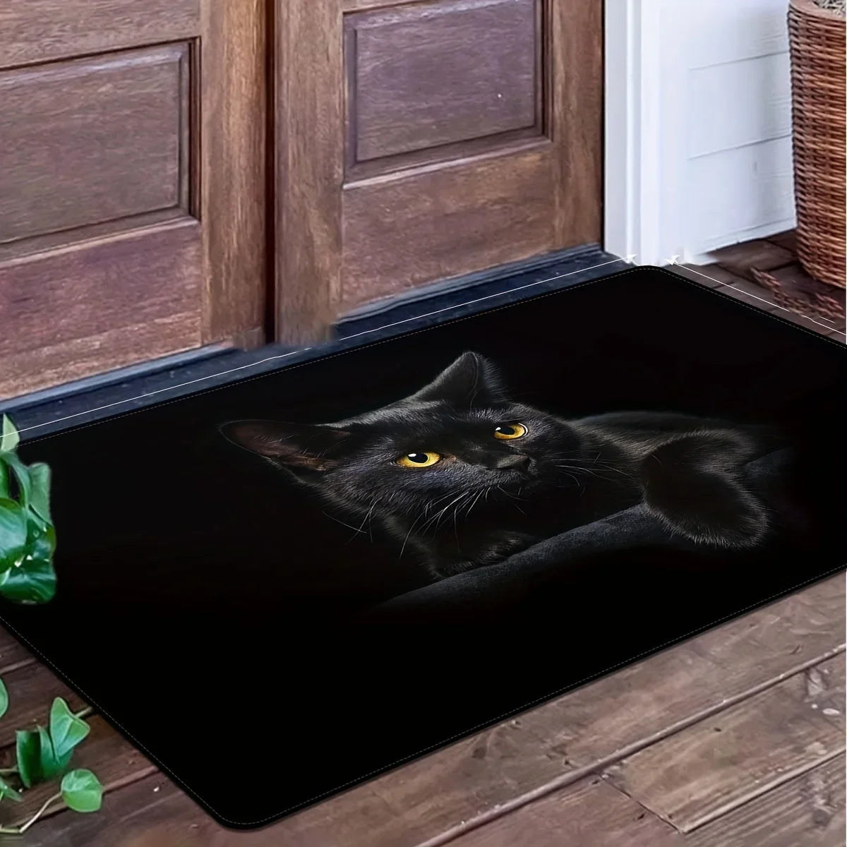 Black Cat Pattern Door Mat Cute Pet Theme Rug Non Slip Absorbent Entrance Mat Home Decor High Definition Durable Indoor Outdoor