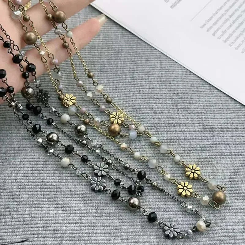 Retro Alien Irregular Baroque Pearl Pendant Necklace for Women Vintage Green Black Crystal Bead Long Necklace Neck Chain Jewelry
