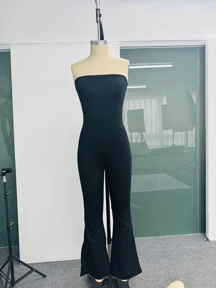 Women's Corseted Jumpsuit Simple solid colour Slim models Hip lifting design Fashion Single Piece Flared Pants