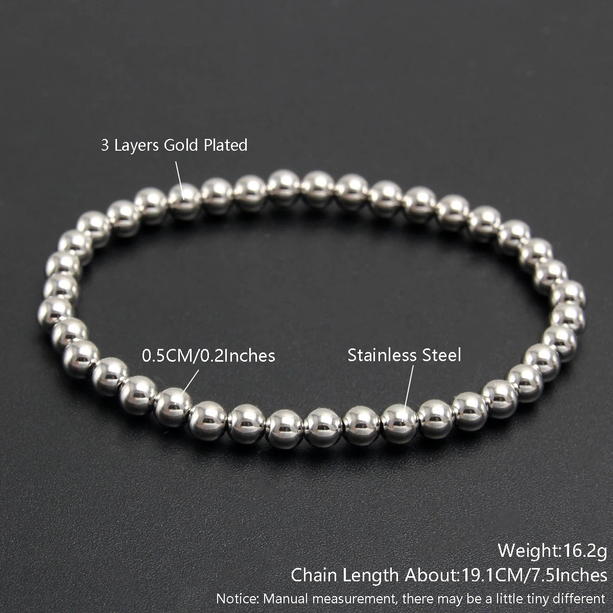 MHS.SUN Trend Stretch Stainless Steel Bracelets Gold Sliver Color 2MM 5MM 8MM Stacked Ball Beaded Bracelet For Women Men Jewelry