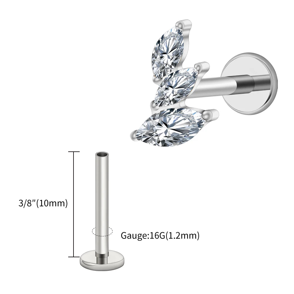 Right Grand ASTM F136 Titanium 16G Cluster Marquise CZ Tragus Helix Stud Conch Lobe Rook Cartilage Leaf Climber Flat Back Labret