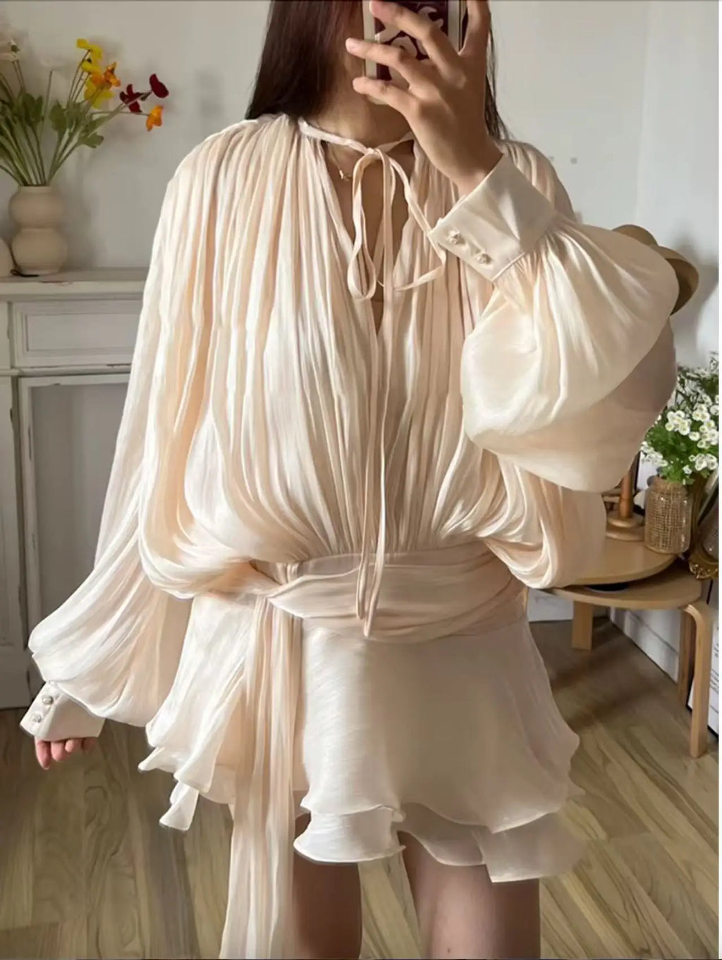 Dresses Skirts Shorts Two-piece Sets Spring/Autumn Women's Puff Sleeves Ruffles Pleats New Comfortable Casual Niche Fashionable