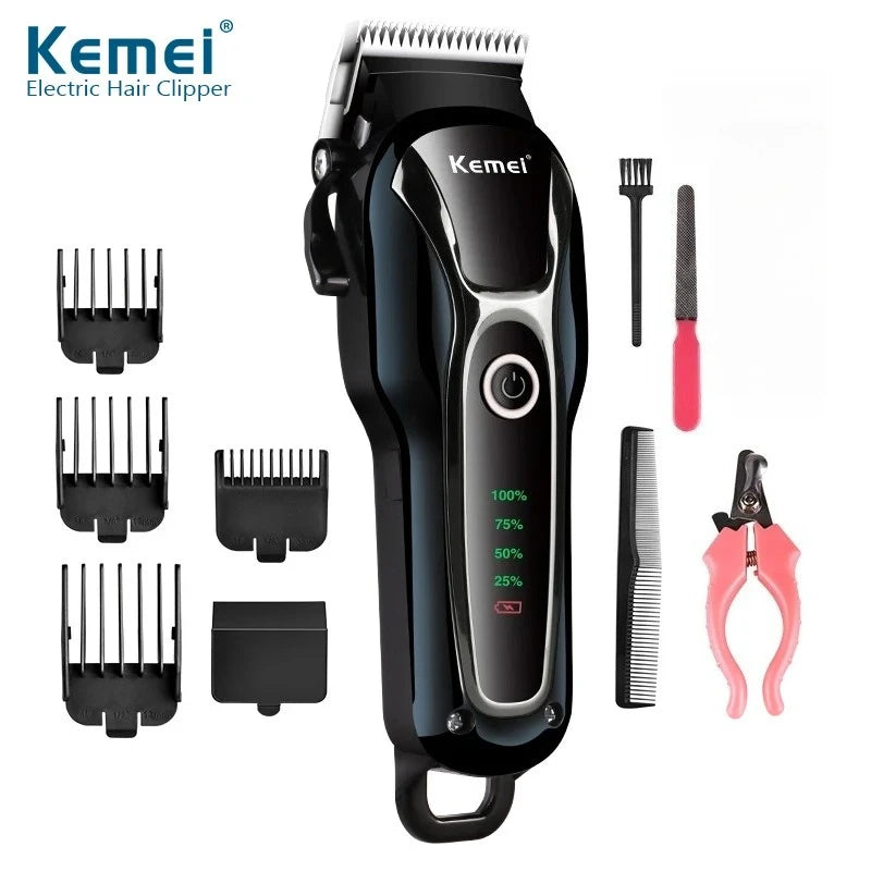 Kemei Rechargeable Professional Dog Hair Trimmer for Cat Cutter Grooming Machine Hair Remover Animal Hair Clipper for Pet
