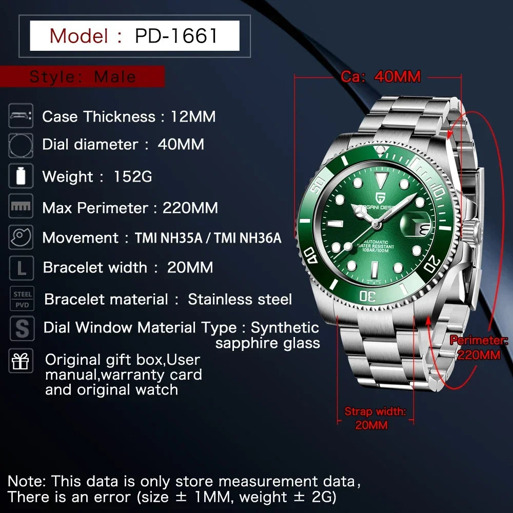 PAGANI DESIGN 2026 NEW Water Ghost Watch 40MM Luxury Automatic Mechanical Watches NH35 Auto Date Dive BGW-9 Watch For Men