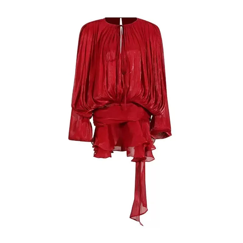 Dresses Skirts Shorts Two-piece Sets Spring/Autumn Women's Puff Sleeves Ruffles Pleats New Comfortable Casual Niche Fashionable