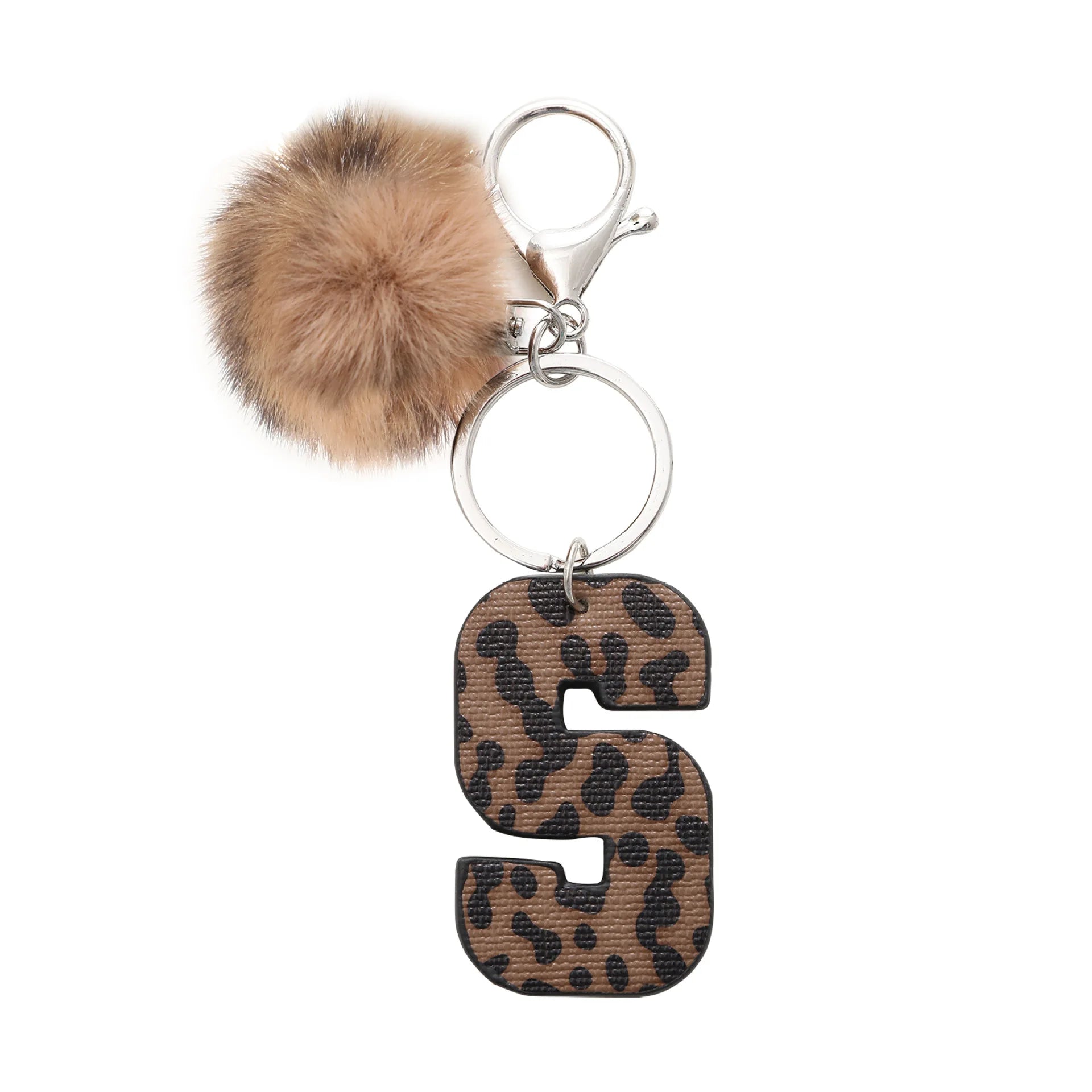 Fashion Leopard English Alphabet Artificial Leather Keychain Exquisite Letter Keyring Women Handbag Charms Accessories Gifts