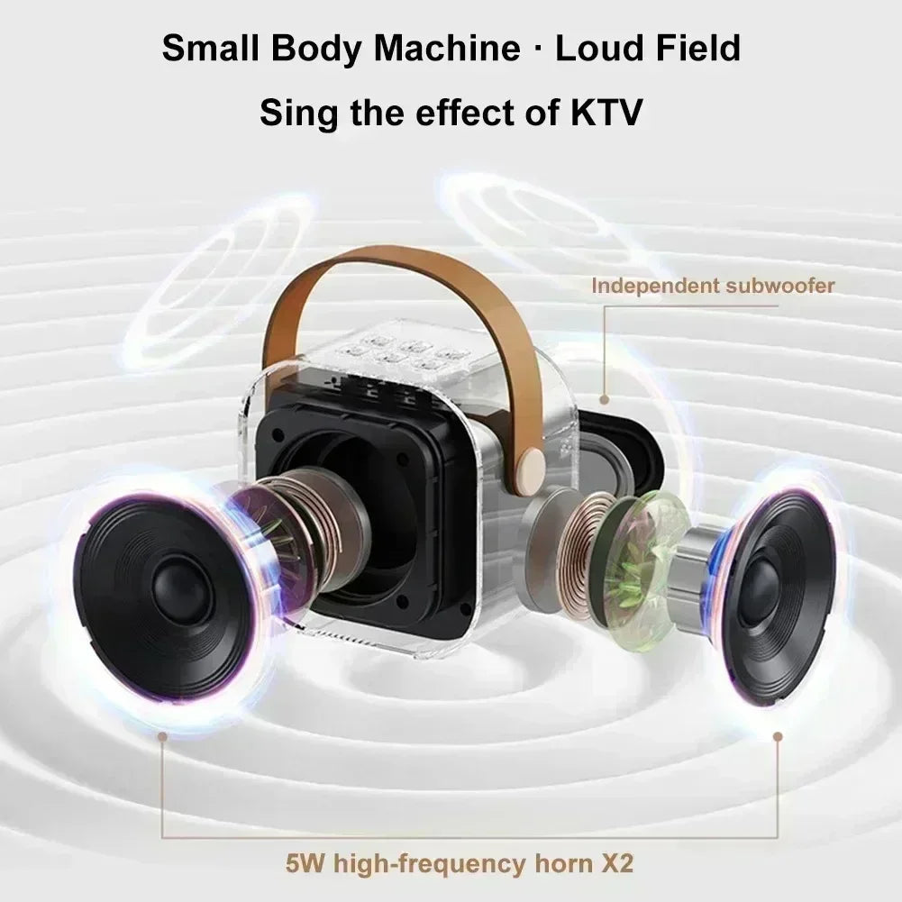 K12 Bluetooth speaker karaoke machine portable speaker system with 2 wireless microphones family family singing children's gif