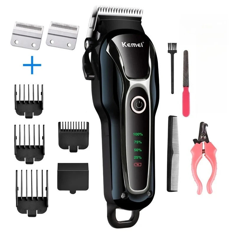 Kemei Rechargeable Professional Dog Hair Trimmer for Cat Cutter Grooming Machine Hair Remover Animal Hair Clipper for Pet