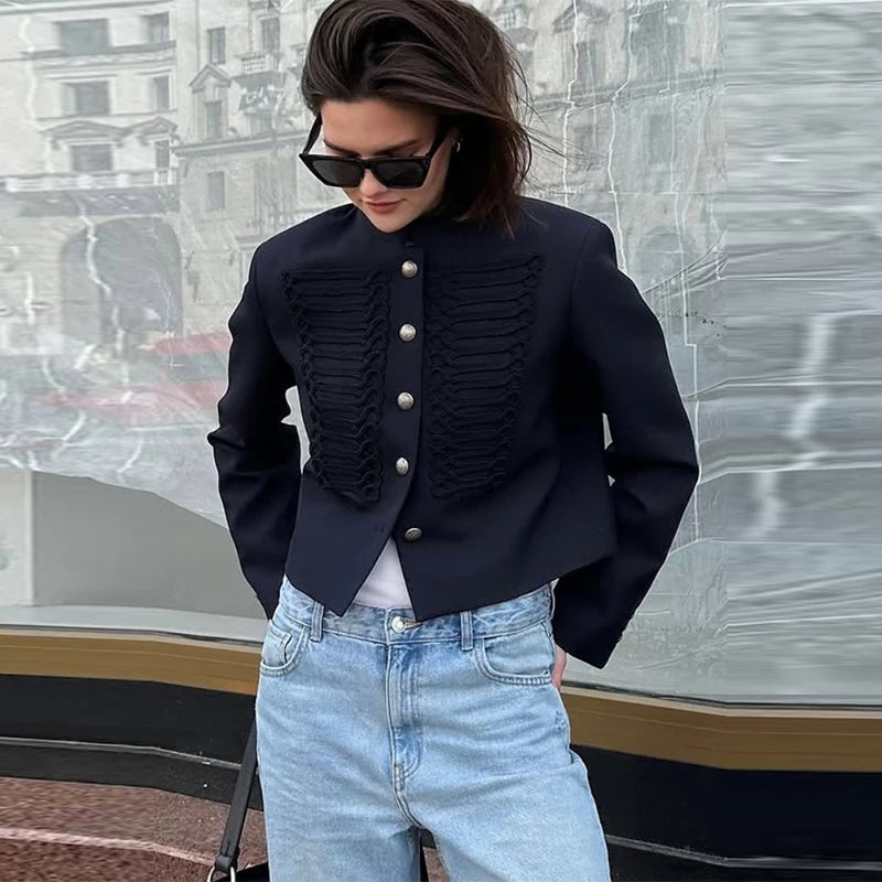 Black Velvet Tassel Jacket Knot Button Asymmetric Hem Long Sleeve Slim Fit Elegant Daily Commute Streetwear Fashion Outerwear