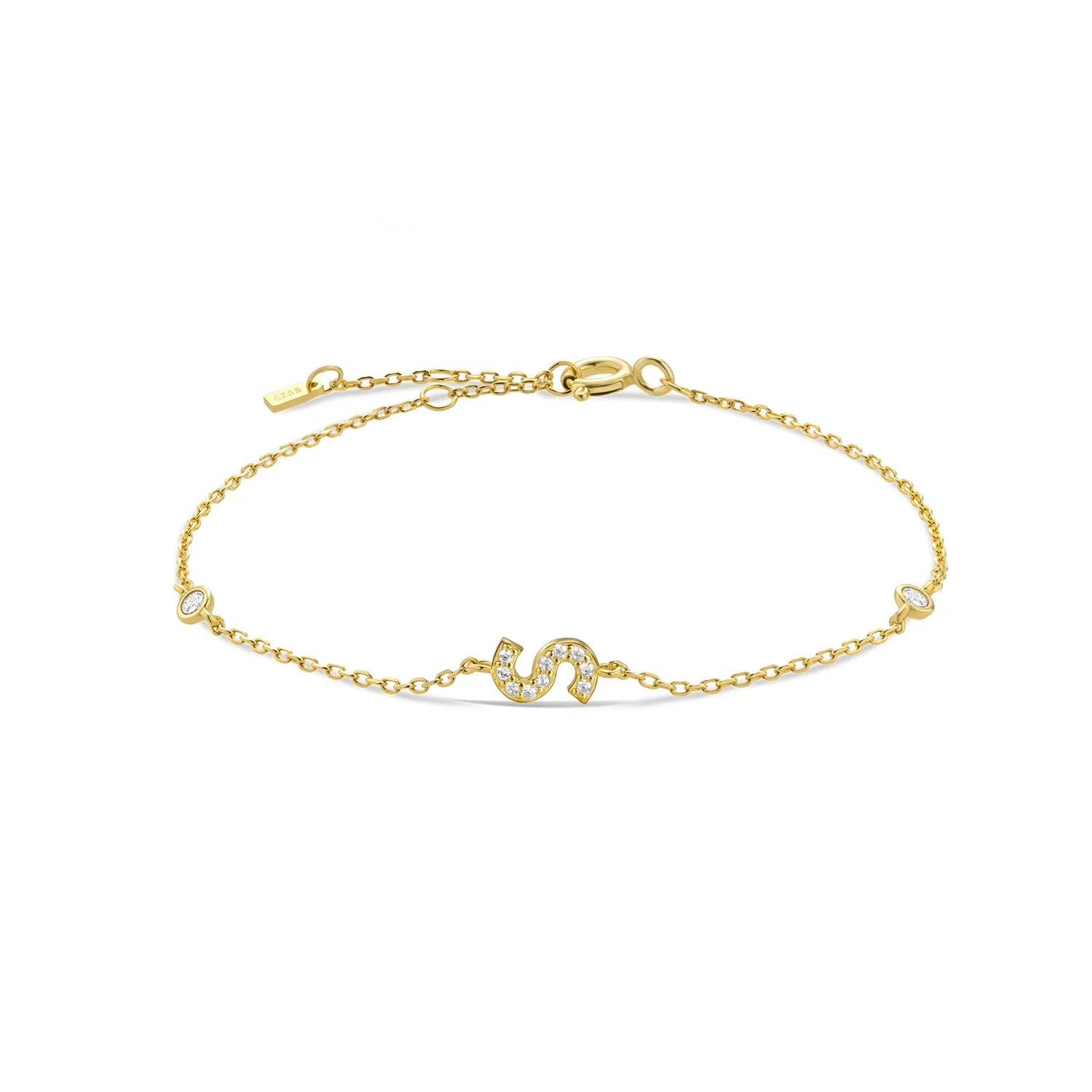 925 Sterling Silver Initial 26 Letters Alphabet Monogram Gold Name Bracelet Crystal CZ Zircon 2021 Fashionable Jewelry
